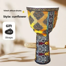 2025 양가죽 젬베 드럼 10인치 어린이용 아프리카 전문가용 성인 초보자 탬버린 휴대용 타악기, 01 Sunflower
