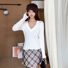 스피세프 예쁜 슬림 브이넥 여성 긴팔 티셔츠