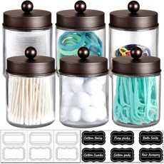고급 화장대 정리 보석함 아몰리어 6Pc 약사 욕실 세면대 정리함 스테인리스 뚜껑이 있는 소박한 농가 장식 보관 용기 Q팁 디스펜서 홀더 면봉 라운드 플로저 브론즈, Bronze, Bronze