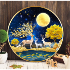 심스타 실십자수 도안 셋트 황금 돈나무 금나무 금전수 사슴 돈 복들어오는 패키지 11CT 무명실 명주실, 50X50일반실, 1개