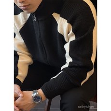 優選大碼開衫男秋冬季重磅撞色拼接插肩袖設計高級時尚寬鬆百搭針織衫毛衣男開衫