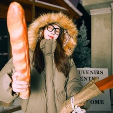 冬季情侶款毛領連帽寬鬆棉衣外套 - 男女同款保暖麵包服