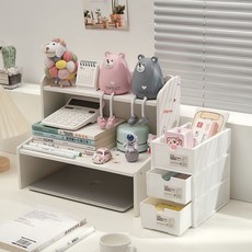 데스크 멀티 다용도 수납 선반 소품정리함(수납대1개+바구니3개), 수납함, 36.5*21*30(cm), 화이트