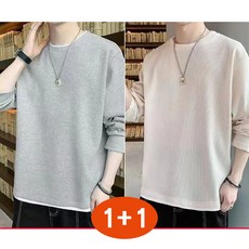 1+1 데일리 남성 라운드넥 긴팔 맨투맨 봄가을 빅사이즈 트렌드 티셔츠 캐주얼 솔리드 긴팔티 심플 이너 상의 WMY