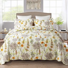 NEWLAKE 침대 역방향 커버렛 세트 스프레드 패치워크 이불 꽃무늬 유럽산 화려한 세트, Yellow Flower, Queen