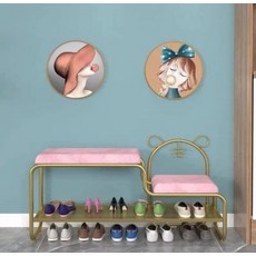 벤치 벤치형 수납 신발장 신발 수납장 스툴 현관 의자 실내 정리대, 골드+핑크 60