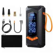 HELLOLEIBOO 보조 배터리 겸용 디지털 듀얼 디스플레이 휴대용 무선 에어컴프레셔 6000mah, Black, 1개