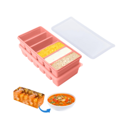 SMABAT 밀폐 실리콘큐브 2개세트 냉동 보관용기 얼음틀 실리콘 큐브 6구 1200ml, 2개, 핑크