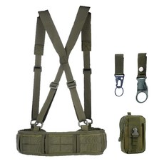 戶外多功能戰術腰封 戰術腰帶 多功能腰封套裝 快拆按扣訓練腰帶戶外多功能腰封套裝尼龍蛇加厚腰帶多功能全套腰封釣魚腰帶, 軍綠色腰封+腰帶+背帶+包+鷹嘴勾+水瓶, 1個