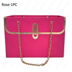 종이 핸드백 꽃다발 데이 크리 휴대용 가방 발렌타인 티브 토트 파티 상자 어머니의 포장 에이 생일 선물, 15x10x10.5cm, Rose1PC