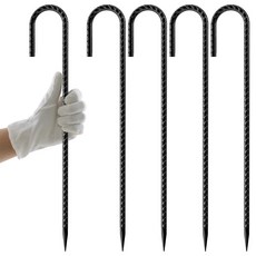 AAGUT Rebar 말뚝 30.5cm(12인치) 120팩 J Hook 프리미엄 블랙 코팅 그라운드 정원 앵커 튼튼함 우수한 녹 방지 체인 링크 펜스 말뚝 캠핑 텐트 공