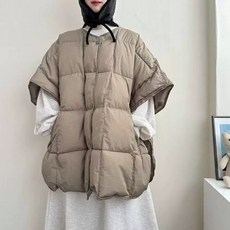 오버핏 판초패딩 패딩 누빔 조끼형 그레이 패션