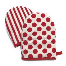 심플패턴 주방 오븐 장갑 2P, 1개, 레드세트