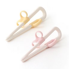 탁가온 유아 1단계 교정젓가락, 1세트, 옐로우/핑크
