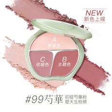 TIMAGE 彩棠 爭青流玉三色腮紅盤 膨脹色收縮色 打造層次頰彩, 1個, #99芍華 贈絲絨粉撲*1