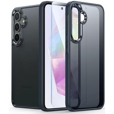 FNTCASE 삼성 갤럭시 A35-5G 케이스: 매트 보호 폰 케이스 슬림 반투명 황변 방지 커버 견고한 충격 군용 등급 낙하 튼튼하고 내구성 6.6인치 블랙 255772