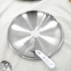 키친유 미피 스텐 원형 간식 접시 20cm 유아 어린이 캐릭터 식기 나눔 앞접시 과일 디저트 반찬 그릇, 1개, 실버