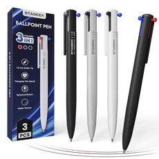 Stageek 멀티컬러 3색 볼펜 3본입 1.0mm 퀵드라이 세트, 3