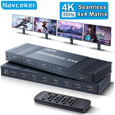 4K HDMI 매트릭스 스위치 in out 원한 분배기 카메라 PC-TV 용 오디오 선택기, 03 UK Power Plug, 01 HDMI Matrix 4x4