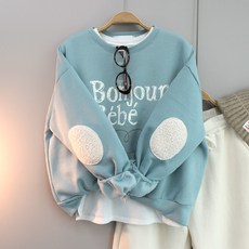 달콩 여성 기모맨투맨 빅사이즈 겨울티 봉주르빵떡오버핏맨투맨(기모)