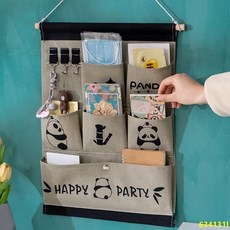 台灣熱銷 墻掛收納袋學生宿舍好物【1391人好評】門后收納掛袋掛墻收納袋布藝懸掛手機置物兜學生宿舍床上置物袋床上收納袋, 向日葵（厚款背膠110g）,7兜【33*長47.3cm