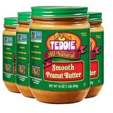 테디 땅콩잼 올 내추럴 땅콩버터 454g x 4팩 세트 글루텐 프리 비건, 4개