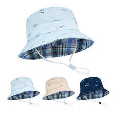 Durio 유아용 햇빛 차단 모자 - UP 업F 50+ 유아 신생아 여름 버킷 남아 여아용 넓은 챙 아기 해변 야외 놀이용 네이비 피쉬 2-4T 172080, 블루
