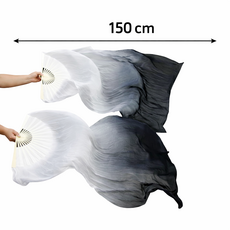 실크 팬 베일 1쌍 (150x90cm) 화이트 블랙 그라데이션 벨리댄스 의상 공연 소품 한국무용 부채 베일 Belly Dance Costume Fan Veils