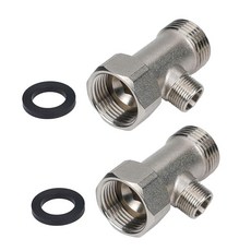 비데 T 어댑터 2개 2.2cm(7/8인치) x 2.1cm(7/8인치) 1cm(3/8인치) 3방향 밸브 호스 피팅 개스킷 화장실 수도꼭지 스플리터 및 샤워 헤드 다이버터 포, 비데 T 어댑터 2개, 2.2cm(7/8인치) x 2.