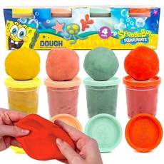 Spongebob Squarepants 반죽 4팩 재밀봉 가능한 보관 용기에 담긴 감각 반죽 캐릭터 인상 몰드 뚜껑 스폰지밥 장난감 어린이 파티 선물 432162, Spongebob Squarepants 반죽 4팩, 재