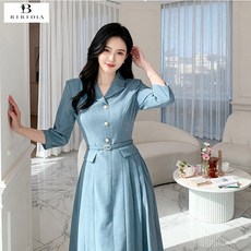 비비디아 여성 봄 슬림핏 하객룩 오피스룩 정장 롱 플리츠 원피스 (S~2XL) 5603