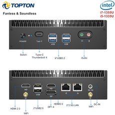 13세대 인텔 i7 1355U i5 1335U 팬리스 미니 PC 225G LAN PCIE40 DDR4 썬더볼트 4 eGPU 데스크탑 게이머 컴, 03 i5-1235U 1245U, 05 16GB DDR4 256GB NVMe