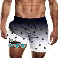 Westwolf 남성용 수영 트렁크 14cm5.5인치 보드 반바지 투인원 수영복 압축 라이너 포함 그린 옐로우. M 157652