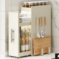 주방 선반 틈새 수납함 양념통 슬라이딩 정리대 슬라이딩 수납함, 크림색/탄소강/3단 럭셔리, 1개