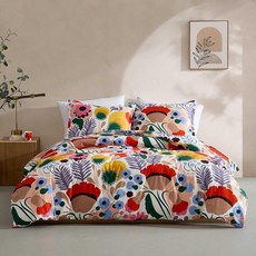 Marimekko - 풀/퀸 이불 커버 세트 면 퍼케일 양면 침구 매칭 베개 커버 플로럴 홈 데코 (미케로 멀티컬러 풀/퀸)105747, Ojakellukka Multicolor