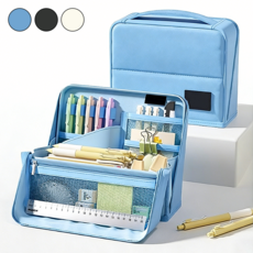 대용량 스탠딩 필통 파우치 자석 학생용 다용도 필기구 파우치 옥스포드 멀티정리, 1개, 블루