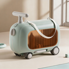 오스틱니 어린이용 캐리어 겸용 탈것 2-in-1 남녀 아기용 수하물 위탁 없이 휴대 가능한 가벼운 어린이 여행 가방, 블루