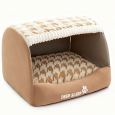 DEEP SLEEP 寵物屋型睡窩 舒適絨毛 保暖防滑 寵物床, 洛米棕千鳥格, 1個