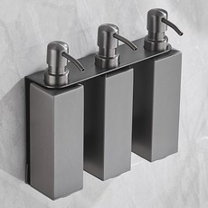 槍灰色皂液器 免打孔304不銹鋼壁掛式浴室按壓式分裝瓶 圓柱形乳液瓶 給液器 給皂器 給皂機, 1個, 2050-3（三瓶裝）