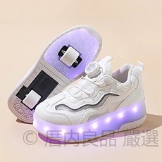 兒童可收縮輪子暴走鞋 附燈, 518白色雙輪帶燈,34, 1個