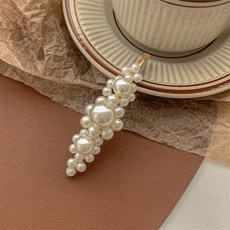 珍珠髮夾 前額碎髮邊夾 一字夾髮卡 BB夾 網紅頭飾 劉海夾子 韓系簡約風格 女生日常配件+三朵花-金色髮夾+默認顏色