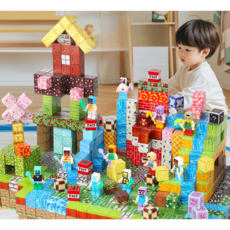 마인크래프트 1000개세트 자석블럭 큐브 블록 피규어, 900입자+90피규어+무기90+보관통, 1개