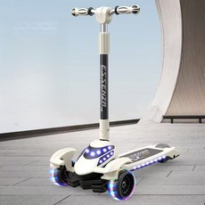 ESSENZA 兒童三輪LED閃光滑板車，可調節高度，穩定安全, 白色【音樂+禮包+折疊+保固】, 1個