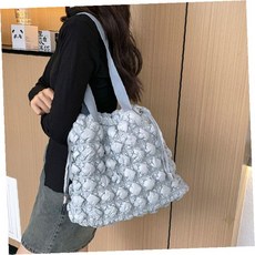 여성 다이아 패턴 패딩 숄더백 넉넉한 수납 토트백 천가방 가벼운 외출용 에코백, 브라운