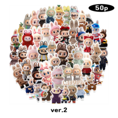 슈퍼해피 귀여운 라부부 캐릭터 코스튬 방수스티커 50p 세트 다꾸 노트북 핸드폰 꾸미기 감성 데코용, 1세트, ver.2