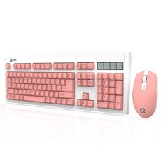 큐센 무선 키보드 마우스 세트, 일반형, MK350, 핑크