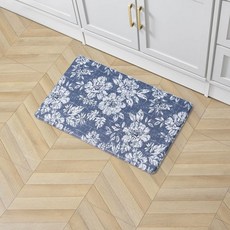 Laura Ashley - 피로 방지 주방 매트 아이리스 플로럴 디자인 얼룩 방수 및 변색 방지 요리 및 스탠딩 릴리프 미끄럼 방지 뒷면 치수 44.5 x 121.9, 32"L x 17.5"W x 0.5"Th, Navy, 1개