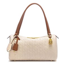 C-H 여성용 보스턴 백 가을 겨울 레터 디자인 텍스처 숄더백, 아이보리