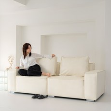 우아미가구 무브 포켓스프링 탑재 3인용 모듈 가죽 소파, 크림아이보리