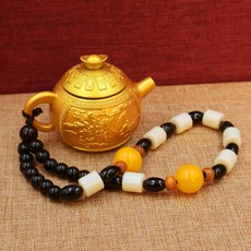 黃銅小茶壺 迷你龍鳳造型 手把玩工藝品 麻將娛樂擺飾 招財裝飾 復古風格 禮品 客廳擺設+龍鳳把把壺(元寶款)+手鍊繩(合金)